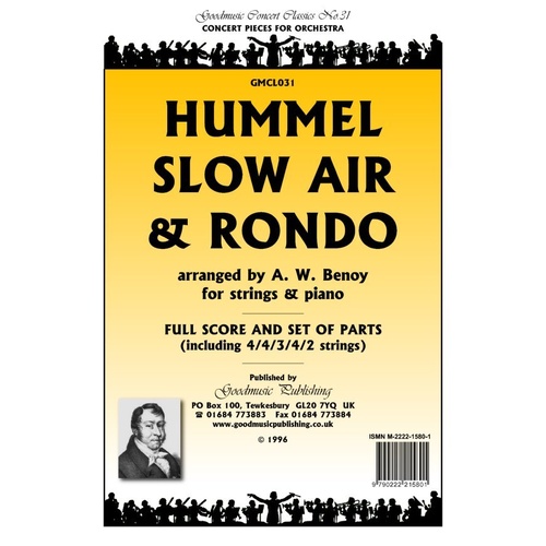 Slow Air & Rondo for String Orchestra and Piano by Hummel, Arranged by A.W. Benoy, Goodmusic, 1 Page