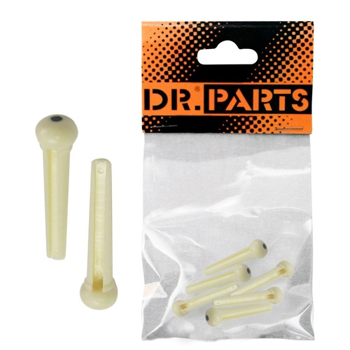 DR. PARTS 6 x Bridge Pins Ivory with Black Dot Acoustic Guitar Set