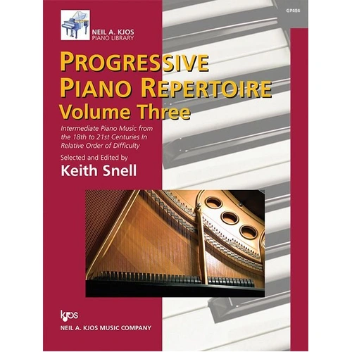 Progressive Piano Repertoire Volume 3 by Neil A. Kjos Music Company, 64 pages, intermediate level piano pieces, part of Keith Snell Piano Series