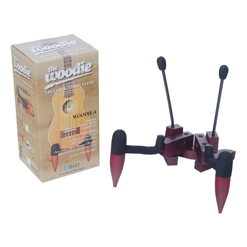 Fretz 'Woodie 4' Wooden Folding Ukulele and Violin Stand - Brown Stain