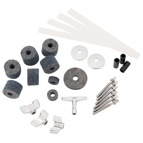 Gibraltar Drum Set Tech Kit with Tension Rods, Cymbal Washers, Sleeves, Felts, Hi-Hat Components, Drum Key, Snare Tape, and Wing Nuts