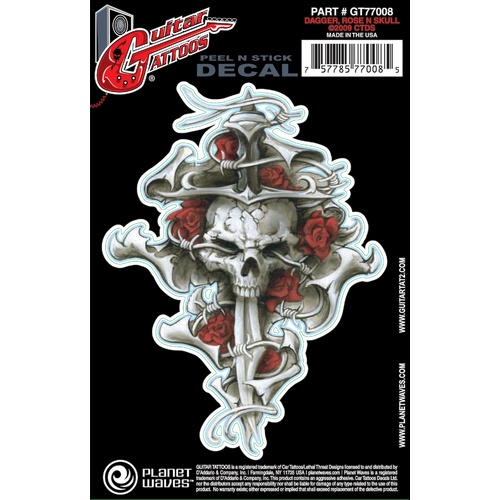 Planet Waves Guitar Tattoo, Dagger Rose Skull