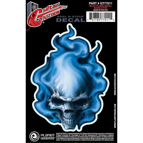 Planet Waves Guitar Tattoo, Blue Flame Skull