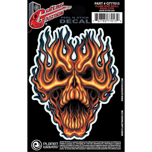 Planet Waves Guitar Tattoo, Flame Whip Skull
