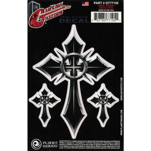 Planet Waves Guitar Tattoo, Grey Cross