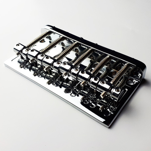 GT Bass Bridge with Brass Saddles, Chrome Finish, 6-String, 17mm String Spacing