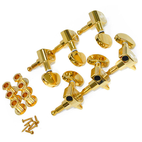 GT Acoustic/Electric Guitar Sealed Tuning Machines Gold Finish 3+3 with Kidneybean Gold Buttons