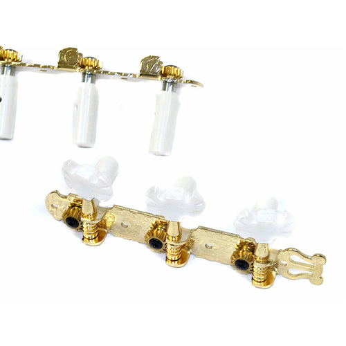GT Classical Guitar Tuning Machines Gold Finish with Fancy White Buttons (3+3)