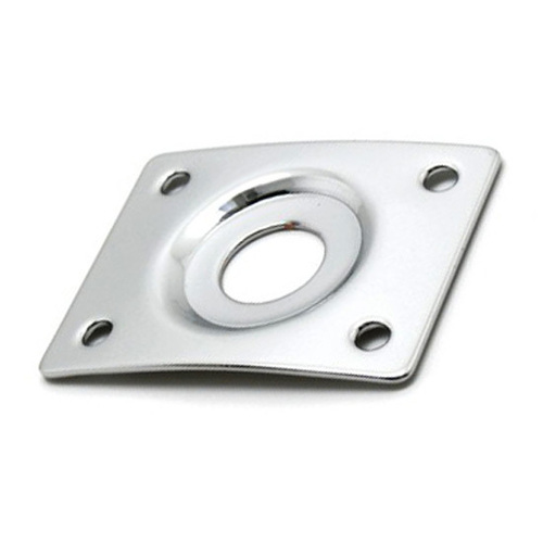 GT Rectangular Metal Jack Plate with Recessed Jack Input, Chrome Finish, 37mm x 29mm, Jack Hole Diameter 8.9mm, Mounting Hole Spacing 27.5mm x 19.5mm