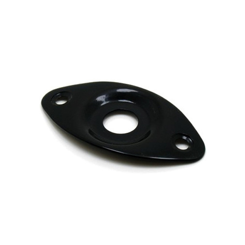 GT Oval Metal Jack Plate with Recessed Jack Input, Black Finish, 49.5mm x 26mm, Jack Hole Diameter 9.6mm, 38mm Hole Spacing