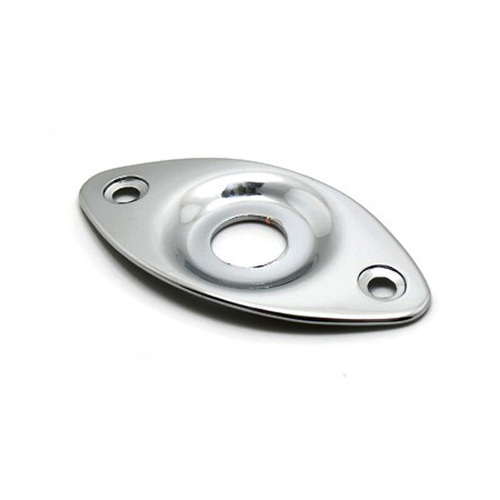 GT Oval Chrome Metal Jack Plate with Recessed Input, 49.5mm x 26mm, 9.6mm Jack Hole, 38mm Mounting Spacing