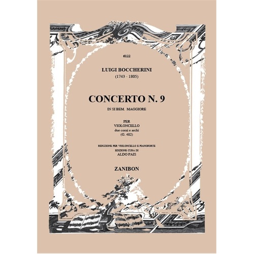 Concerto No 9 In B Flat Major G482 Cello/Piano (Softcover Book)