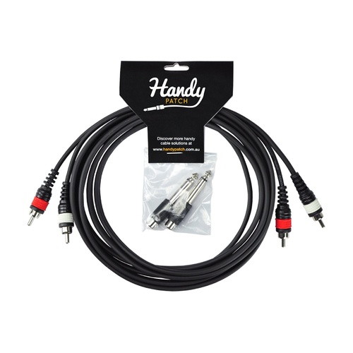 Handy Patch Male Stereo RCA To Male Stereo RCA 3 Meter Cable With Dual Male 1/4" Mono Adaptors