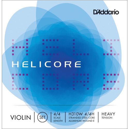 D'Addario Helicore Violin String Set with Wound E, 4/4 Scale, Heavy Tension