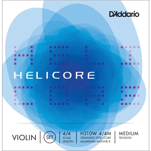 D'Addario Helicore Violin String Set with Wound E, 4/4 Scale, Medium Tension