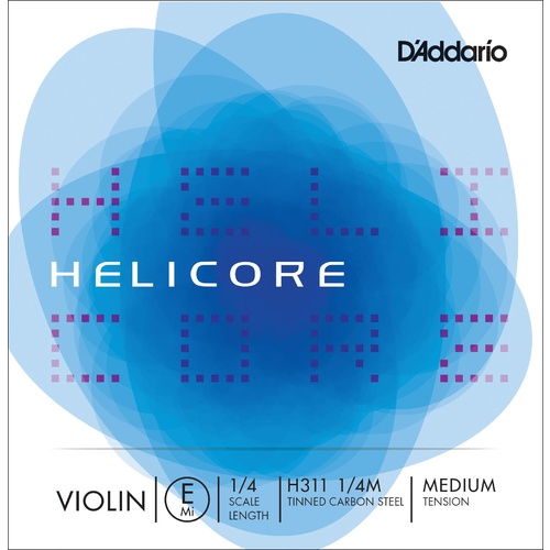 D'Addario Helicore Violin Single E String, 1/4 Scale, Medium Tension