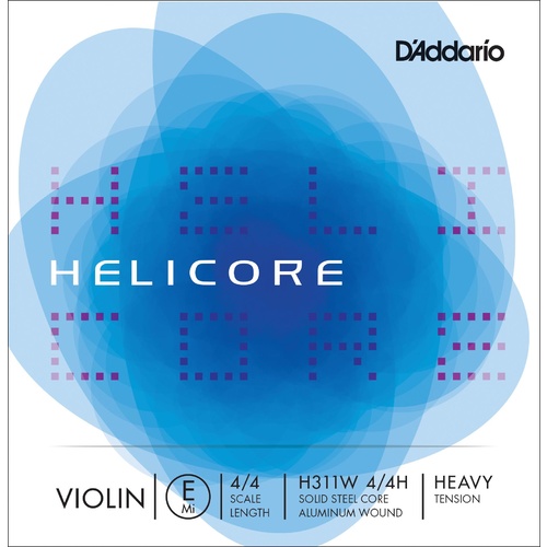 D'Addario Helicore Violin Single Aluminium Wound E String, 4/4 Scale, Heavy Tension
