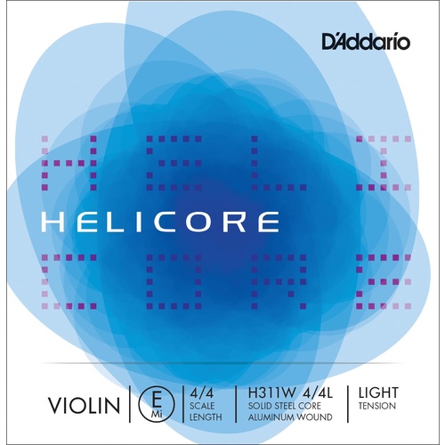 D'Addario Helicore Violin Single Aluminium Wound E String, 4/4 Scale, Light Tension
