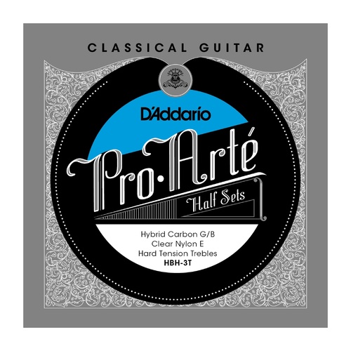 D'Addario HBH-3T Pro-Arte Hybrid Carbon G-B Classical Guitar Half Set, Hard Tension