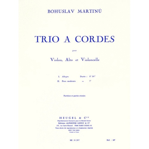 Martinu - String Trio No 1 Violin/Viola/Cello (Softcover Book)