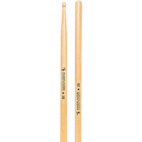 Headhunters Hickory Classic 2B Wood Tip Drum Sticks - 1 Pair, 405mm Length, 16mm Butt Diameter, 8mm Taper End