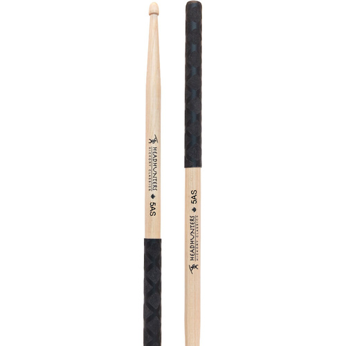 Headhunters Hickory Classic 5AS Drum Sticks with Wood Tip and Black-X Grip, 1 Pair