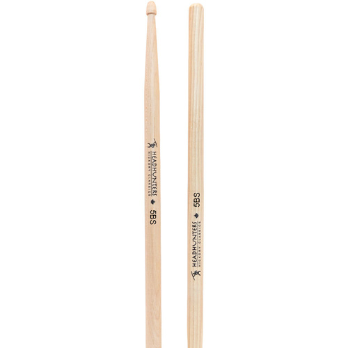 Headhunters Hickory Classic 5BS Drum Sticks with Wood Tip, Length 416mm, Butt Diameter 15mm, Taper End 8mm (1-Pair)