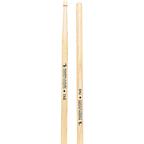 Headhunters Hickory Classic 7AS Drumsticks with Wood Tip - 1 Pair, 16" Length, 0.54" Butt Diameter, Warm Cymbal Tones