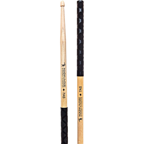 Headhunters Hickory Classic 7AS Drum Sticks with Wood Tip and Black-X Grip, 1 Pair