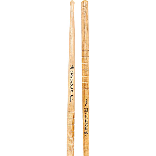 Headhunters Hickory Grooves A Drum Sticks with Wood Tip - 1 Pair, 16.38" Length, 14.50mm Butt Diameter, Durable American Hickory