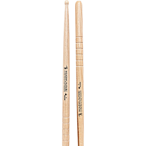 Headhunters Hickory Grooves C Wood Tip Drum Sticks - 1 Pair, 15.94" Length, 0.63" Butt Diameter, Precision Cut Grooves for Secure Grip