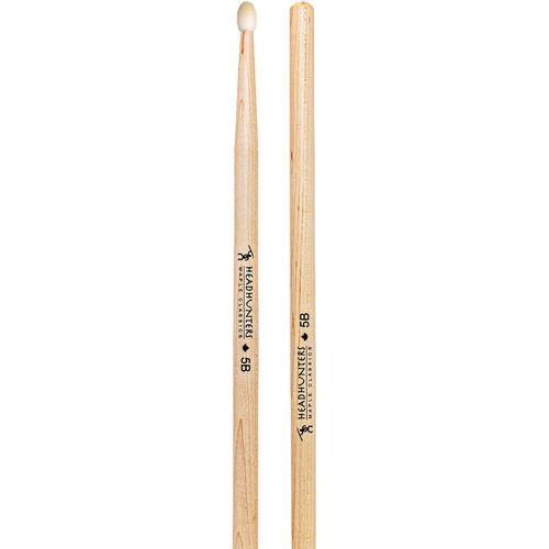 Headhunters Maple Classic 5B Nylon Tip Drum Sticks - Canadian Rock Maple, 16" Length, 0.56" Butt Diameter, 1 Pair