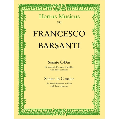Barsanti - Sonata in C Major Op. 1 No. 2 for Treble Recorder and Piano, 23 Pages