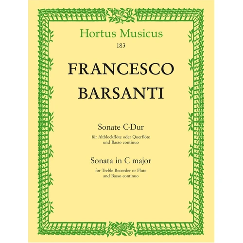 Barsanti - Sonata in C Major Op. 1 No. 2 for Treble Recorder/Piano, 23 Pages, Barenreiter