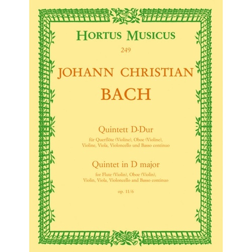Quintet Op 11 No 6 D Flute Oboe Violin Viola Vc Bc Score/Parts Book