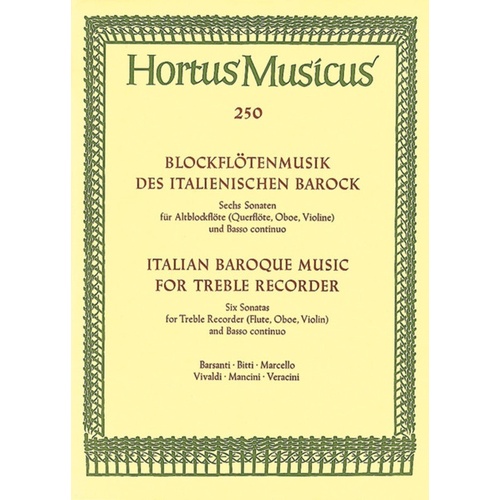 Italian Baroque Sonatas For Treble Recorder Book