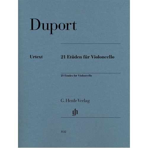 Duport - 21 Etudes for Cello, G. Henle Verlag, 99 Pages, Urtext Edition with Original Fingerings and Accompaniment Part