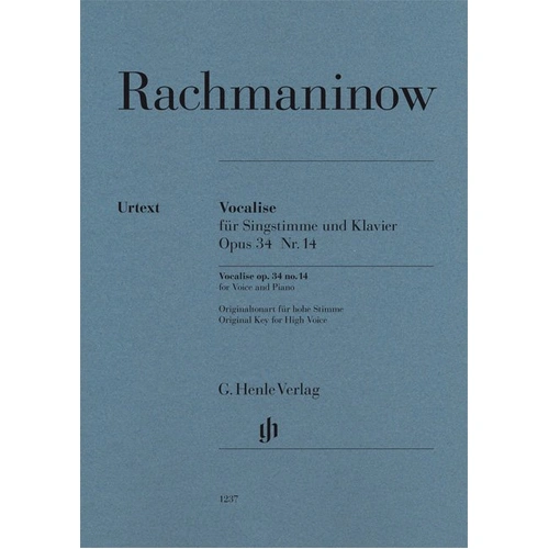 Vocalise Op. 34 No. 5 for High Voice by Rachmaninoff, Urtext Edition for Voice and Piano, 21 Pages, G. Henle Verlag