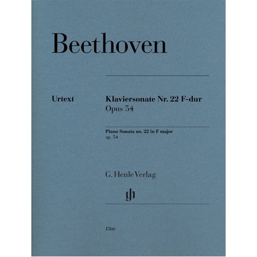 Beethoven Piano Sonata No. 22 in F Major Op. 54, Piano Solo Edition, 26 Pages, G. Henle Verlag