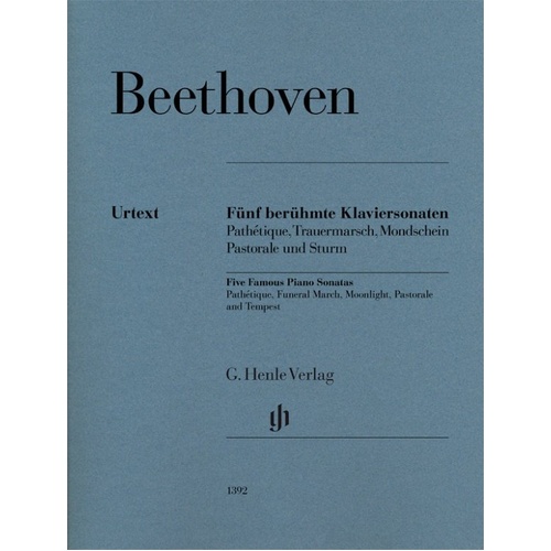 Beethoven - 5 Famous Piano Sonatas, Urtext Edition, G. Henle Verlag, 134 Pages