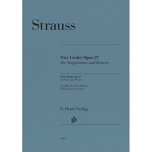 Strauss - Four Songs Op. 27 for Low Voice/Piano, G. Henle Verlag, 30 Pages