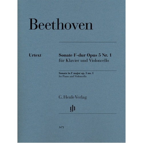 Beethoven Sonata in F Major Op. 5 No. 1 for Cello and Piano, Urtext Edition by Jens Dufner, 62 Pages, G. Henle Verlag