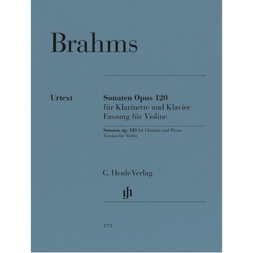 Brahms - Clarinet Sonatas Op. 120 for Violin/Piano, Edited by G. Henle Verlag, 67 Pages