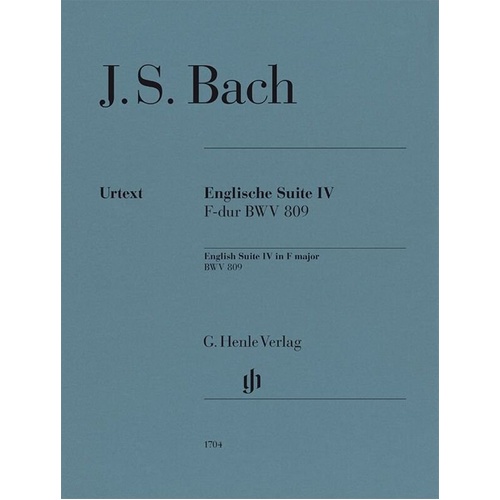 Bach - English Suite No 4 F Major BWV 809 for Piano, 26 Pages, G. Henle Verlag, Piano Solo Edition