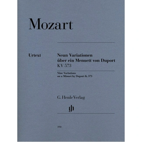 Variations 9 on a Menuet by Duport K 573 for Piano Solo, Wolfgang Amadeus Mozart, G. Henle Verlag, 11 Pages