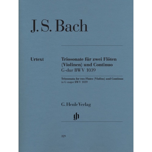 Trio Sonata Bwv 1039 2Flute/Piano Or 2Violin/Piano (Set Of Parts) Book