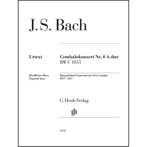 Harpsichord Concerto No. 4 A Major BWV 1055 Figured Bass by Johann Sebastian Bach, G. Henle Verlag, 6 Pages