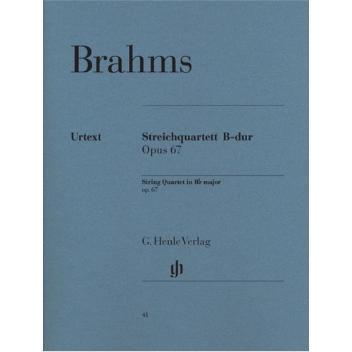 String Quartet Op 67 B Flat Urtext by Johannes Brahms, G. Henle Verlag, for Cello, Viola, Violin, 64 pages