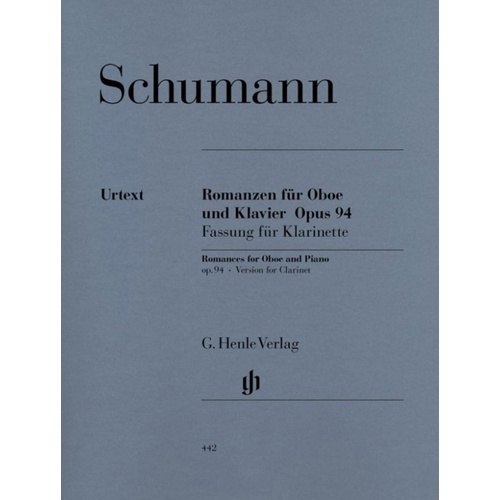 Schumann - 3 Romances Op. 94 for Clarinet and Piano, G. Henle Verlag Edition, 32 Pages