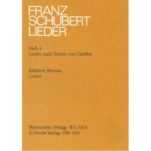 Lieder Book 3 Medium Voice with Lyrics by Goethe, Schubert - G. Henle Verlag, 80 Pages